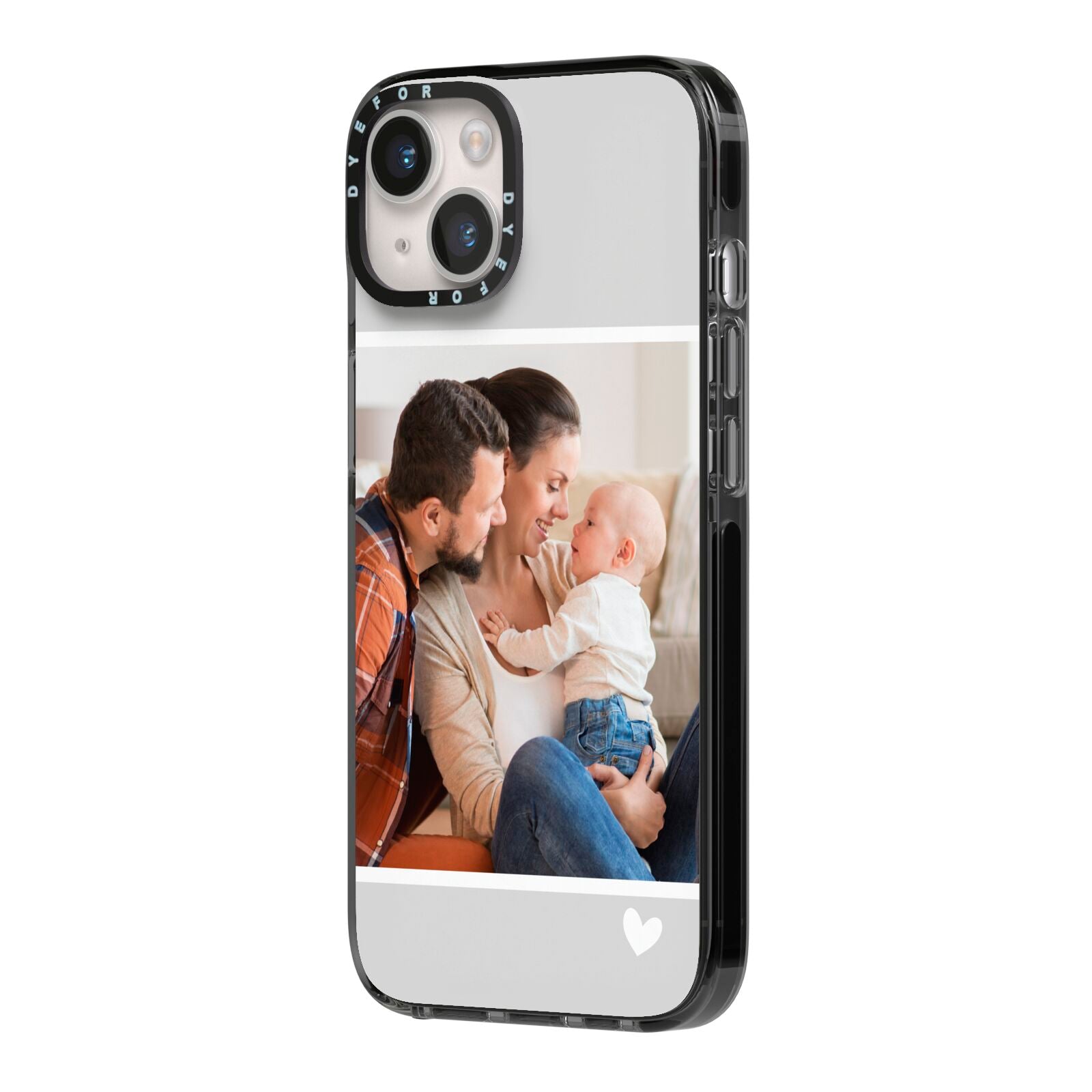 Personalised Family Portrait iPhone 14 Black Impact Case Side Angle on Silver phone