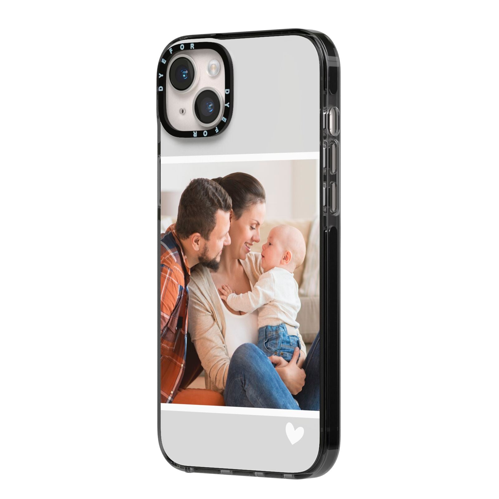 Personalised Family Portrait iPhone 14 Plus Black Impact Case Side Angle on Silver phone