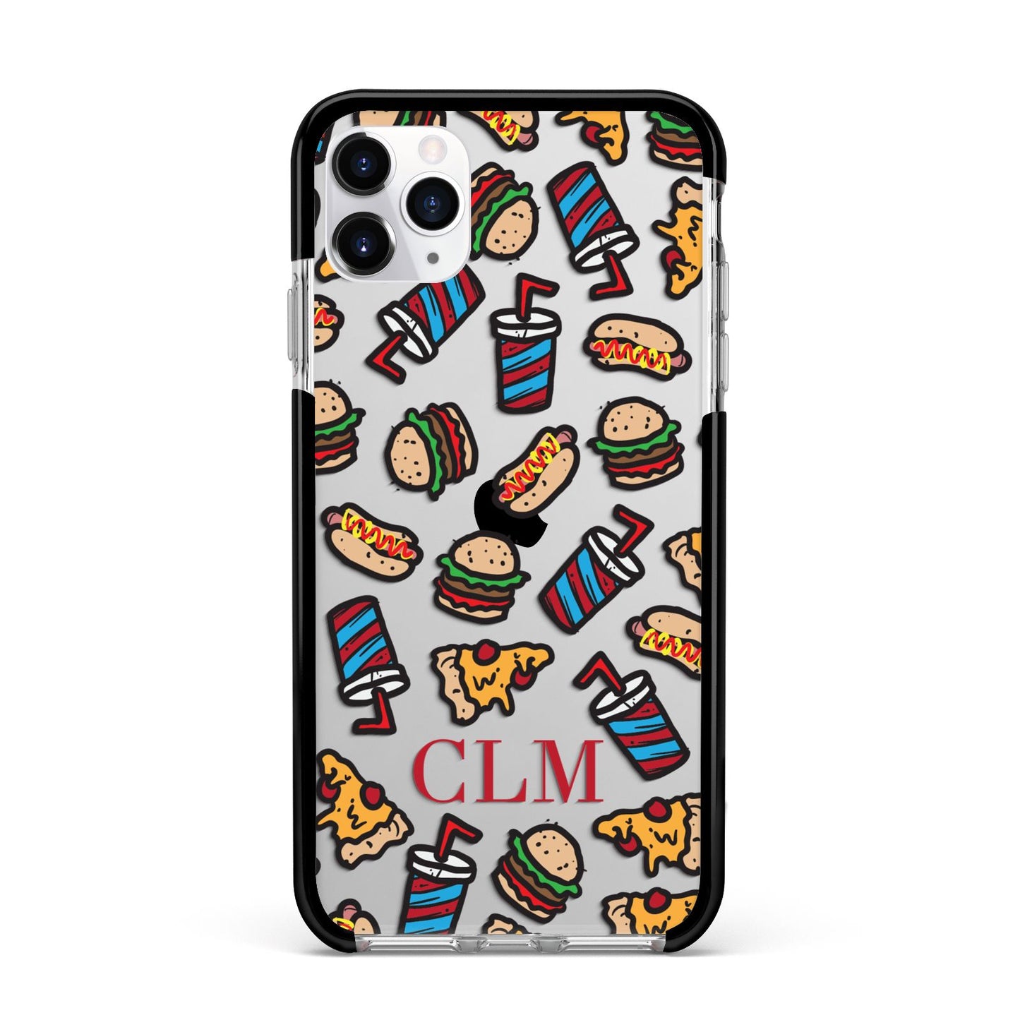 Personalised Fast Food Initials Apple iPhone 11 Pro Max in Silver with Black Impact Case