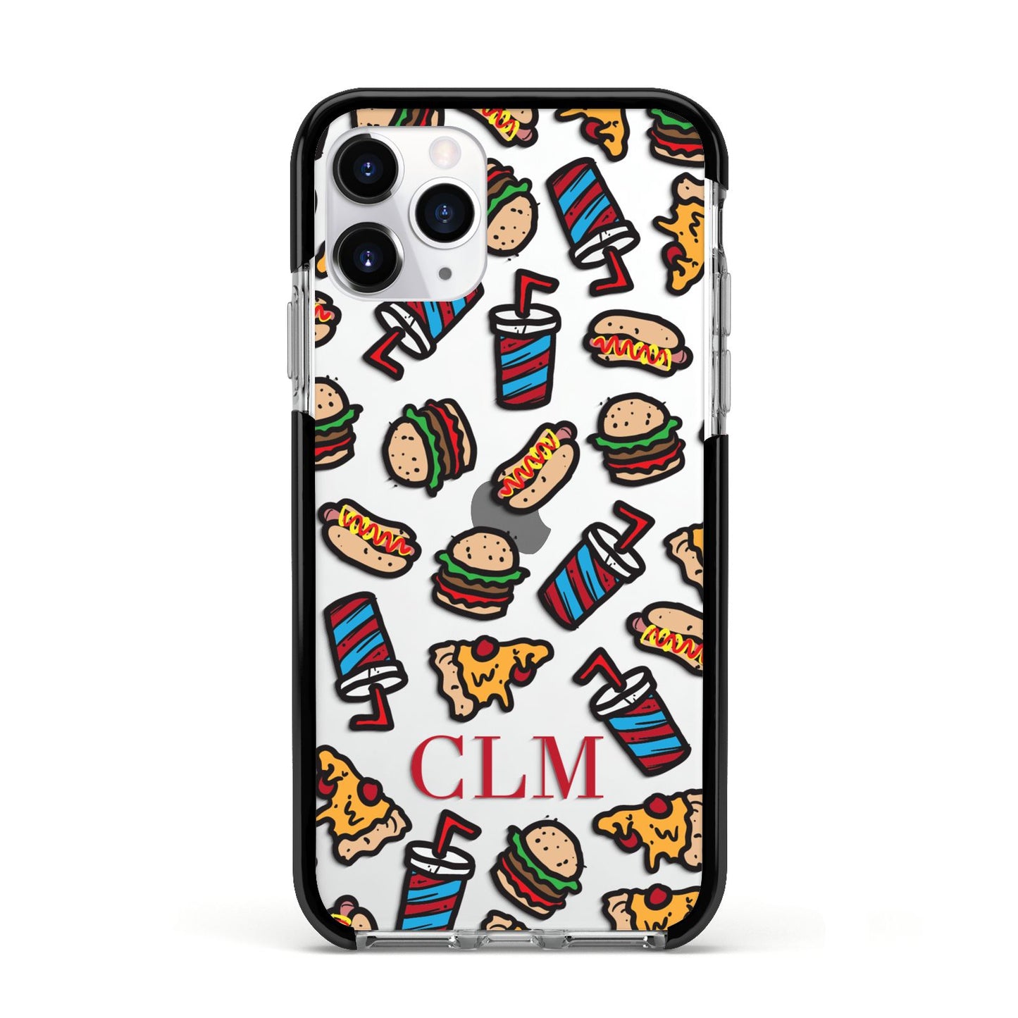 Personalised Fast Food Initials Apple iPhone 11 Pro in Silver with Black Impact Case