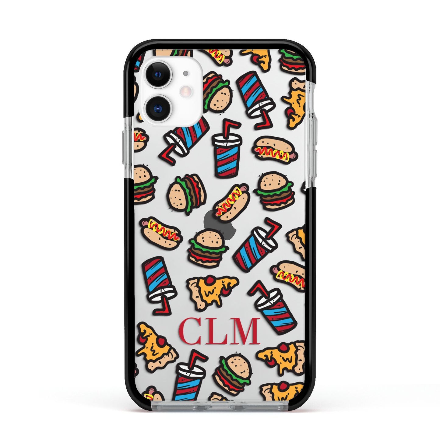 Personalised Fast Food Initials Apple iPhone 11 in White with Black Impact Case
