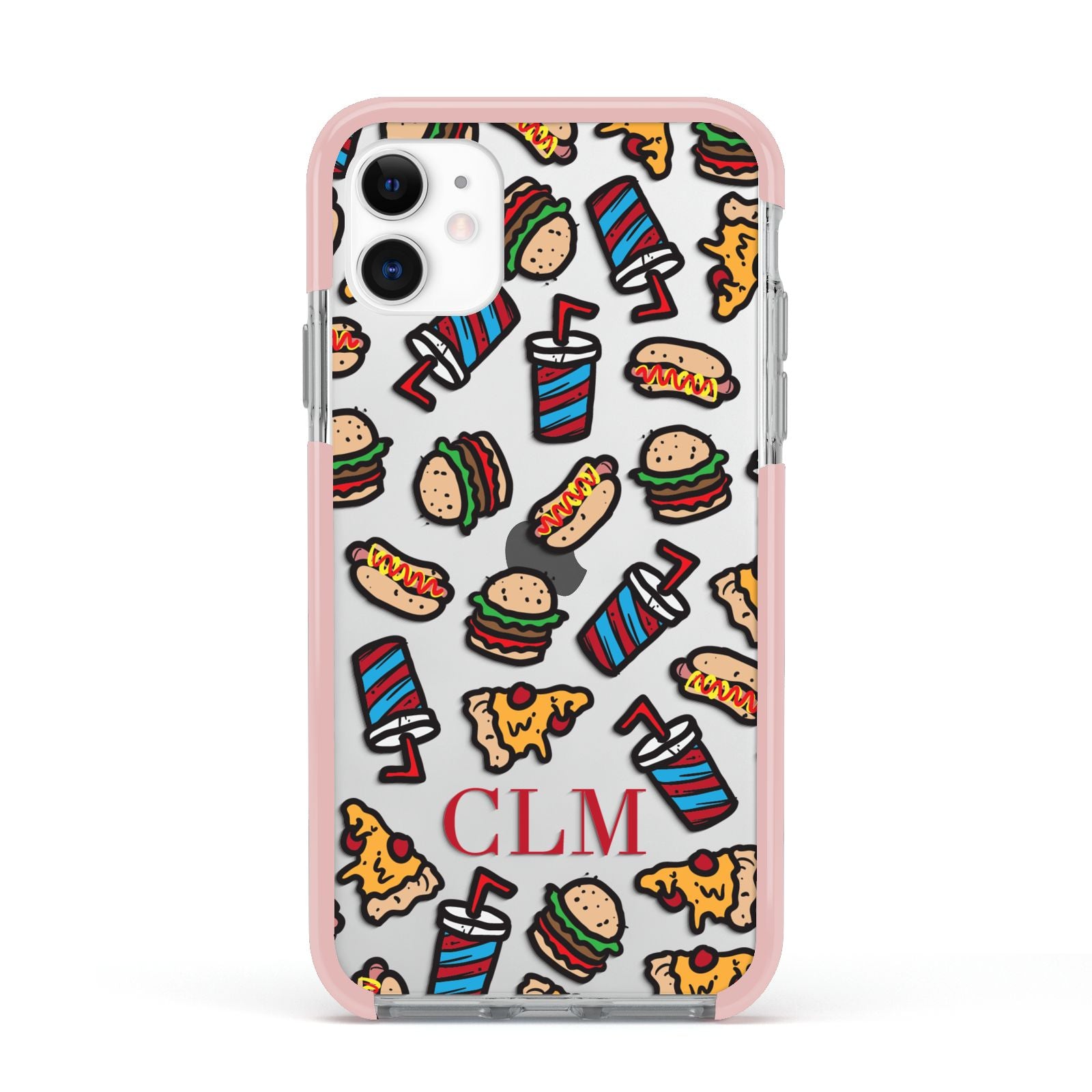 Personalised Fast Food Initials Apple iPhone 11 in White with Pink Impact Case