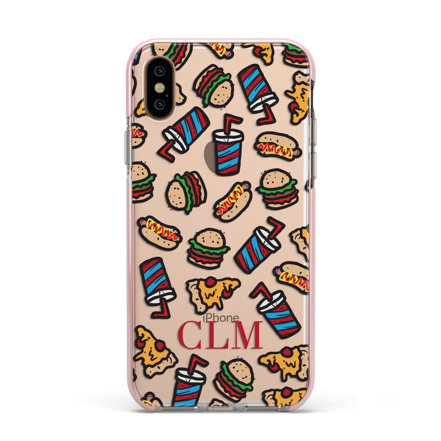 Personalised Fast Food Initials Apple iPhone Xs Impact Case Pink Edge on Gold Phone