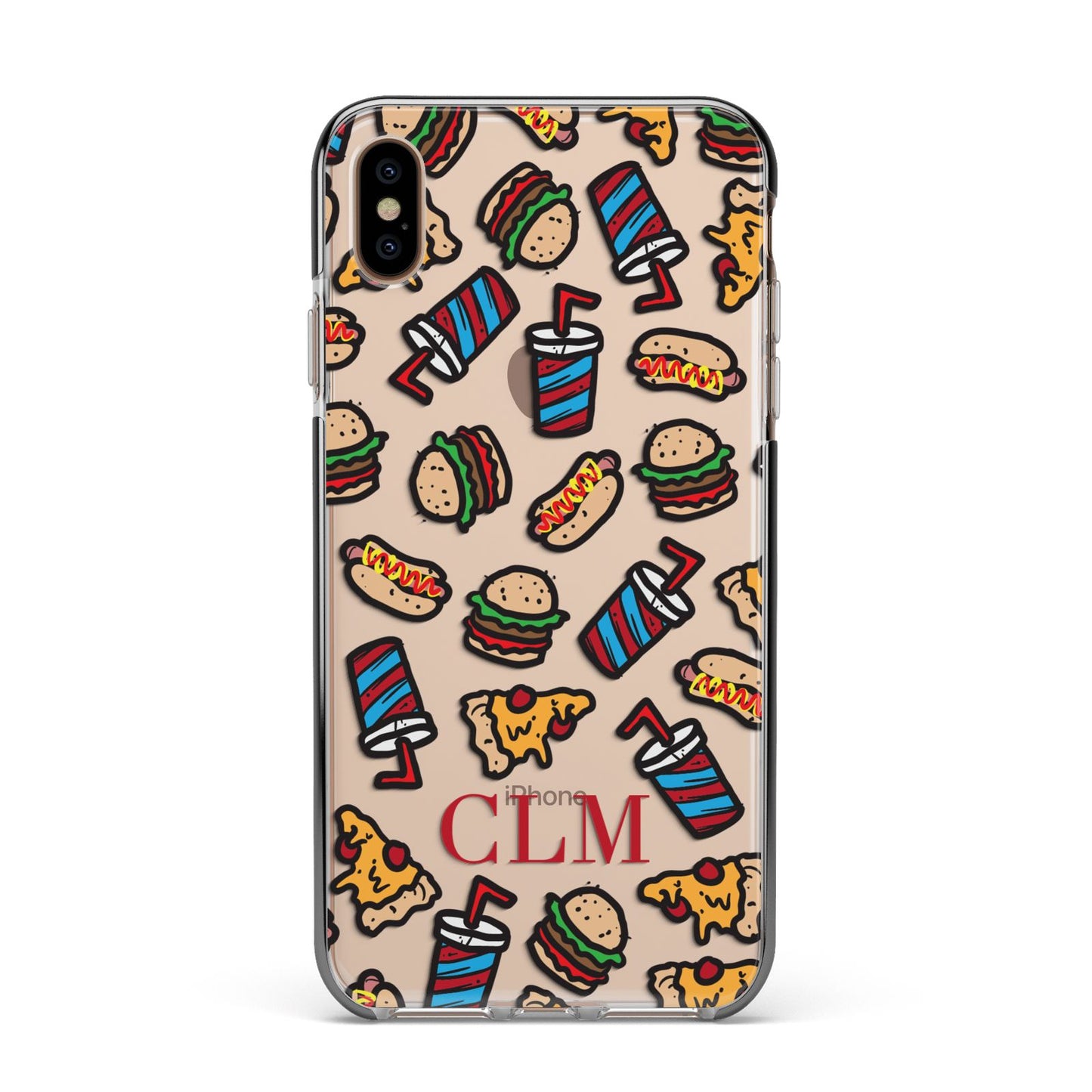 Personalised Fast Food Initials Apple iPhone Xs Max Impact Case Black Edge on Gold Phone