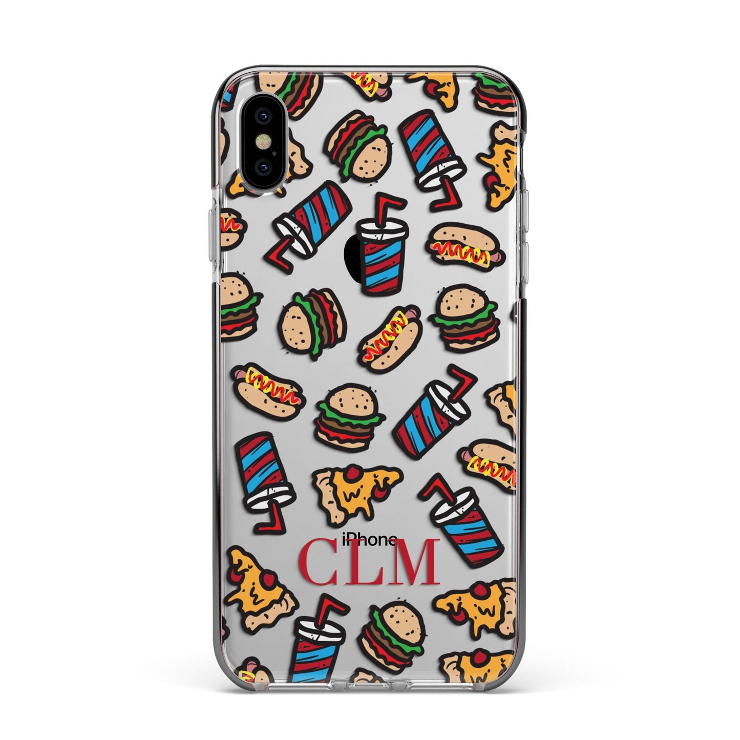 Personalised Fast Food Initials Apple iPhone Xs Max Impact Case Black Edge on Silver Phone