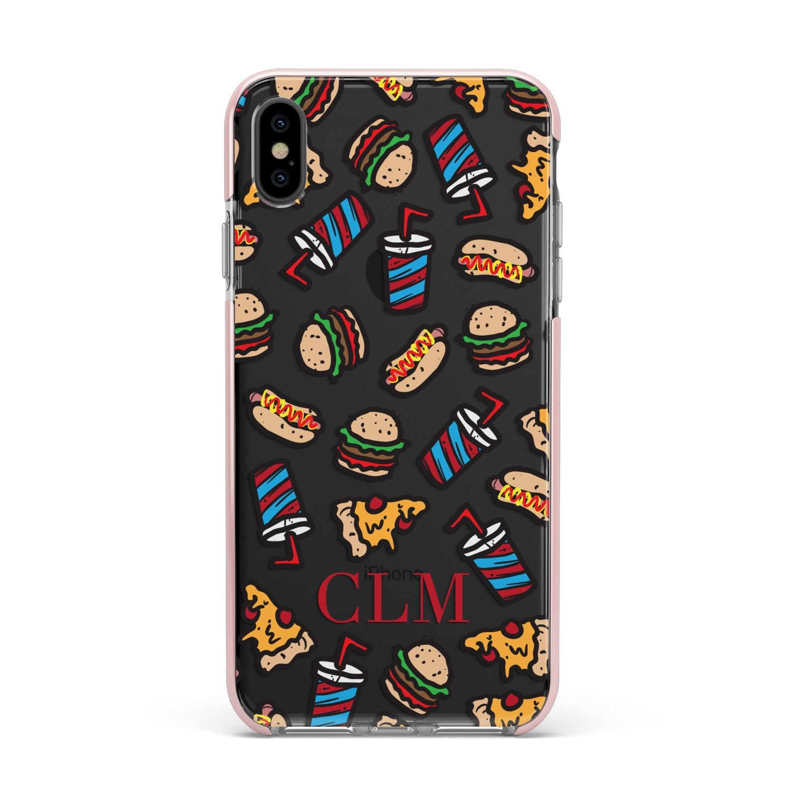 Personalised Fast Food Initials Apple iPhone Xs Max Impact Case Pink Edge on Black Phone