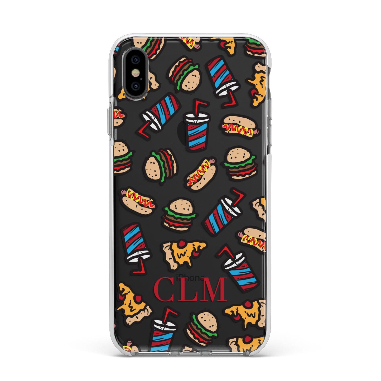 Personalised Fast Food Initials Apple iPhone Xs Max Impact Case White Edge on Black Phone