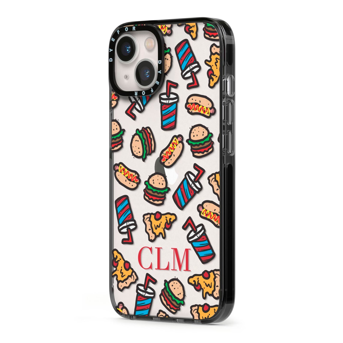 Personalised Fast Food Initials iPhone 13 Black Impact Case Side Angle on Silver phone