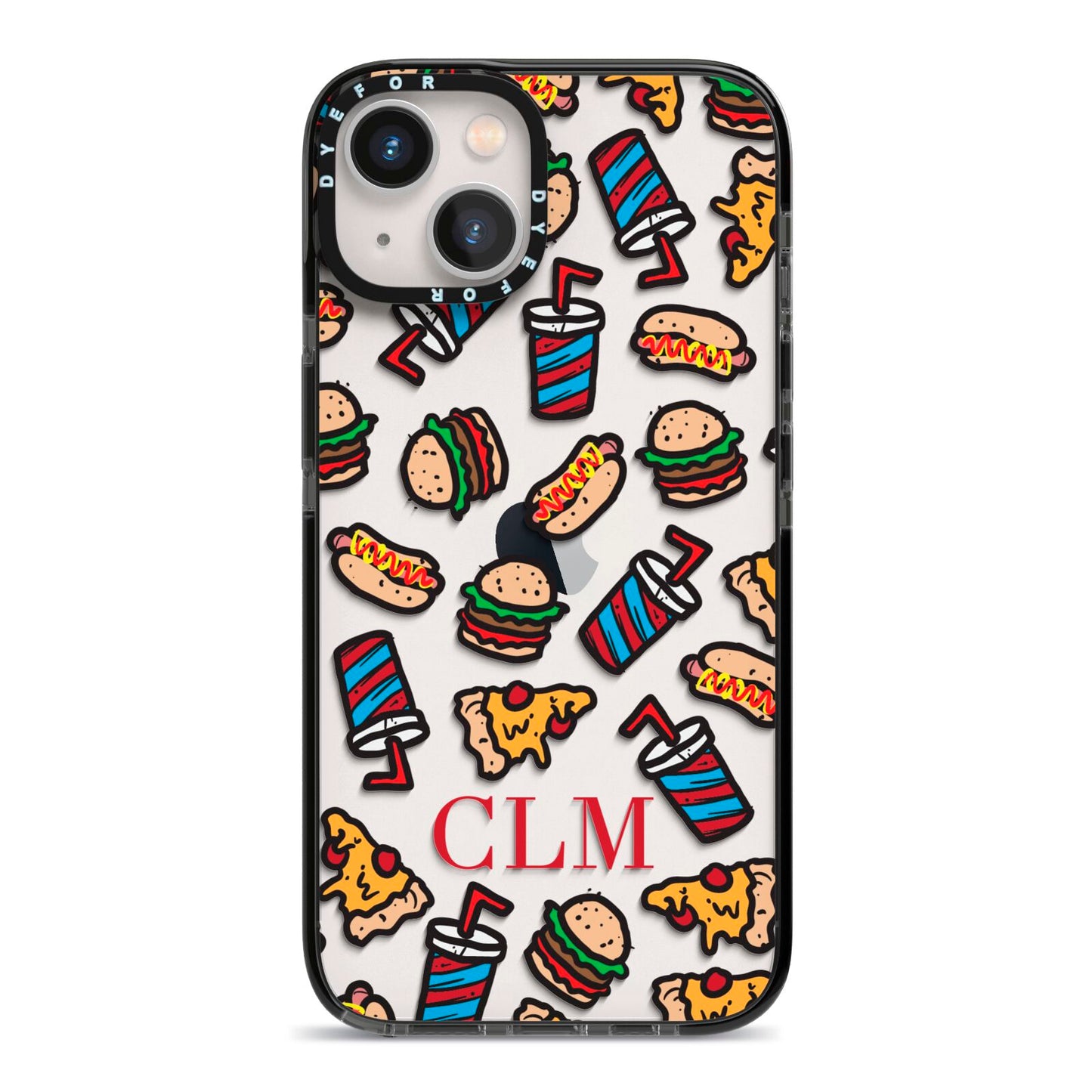 Personalised Fast Food Initials iPhone 13 Black Impact Case on Silver phone