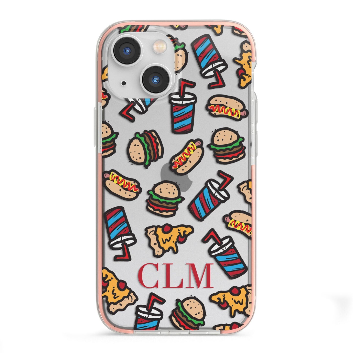 Personalised Fast Food Initials iPhone 13 Mini TPU Impact Case with Pink Edges