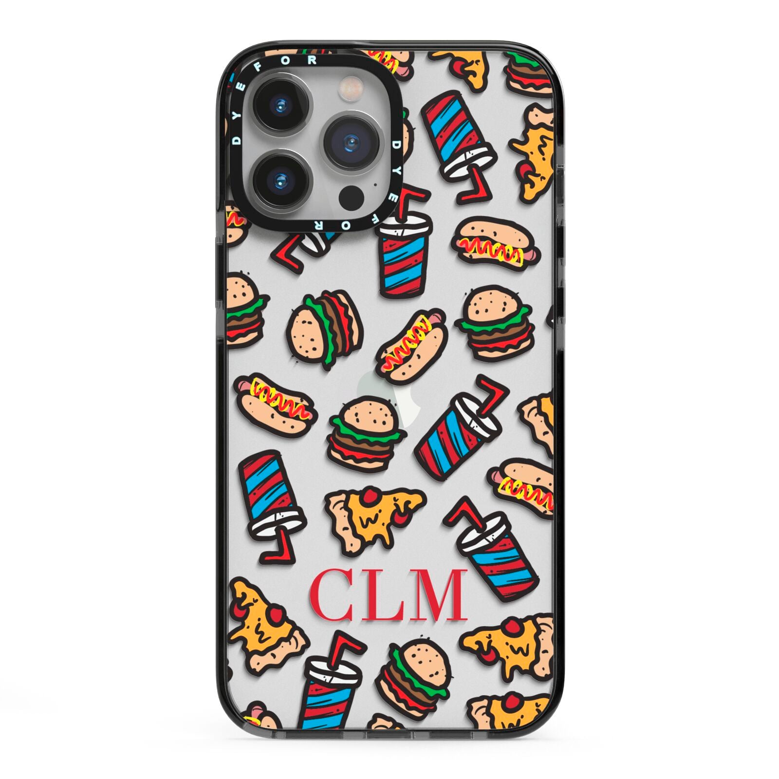 Personalised Fast Food Initials iPhone 13 Pro Max Black Impact Case on Silver phone
