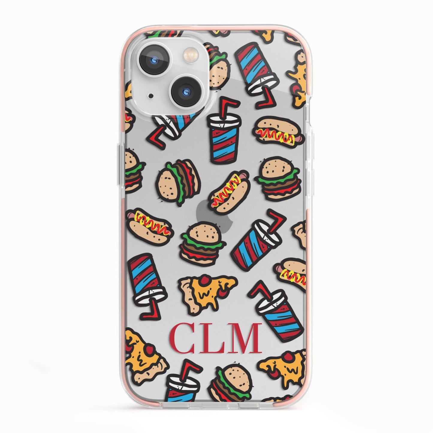 Personalised Fast Food Initials iPhone 13 TPU Impact Case with Pink Edges