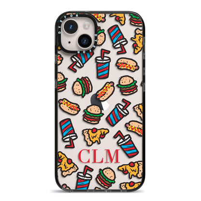 Personalised Fast Food Initials iPhone 14 Plus Black Impact Case on Silver phone