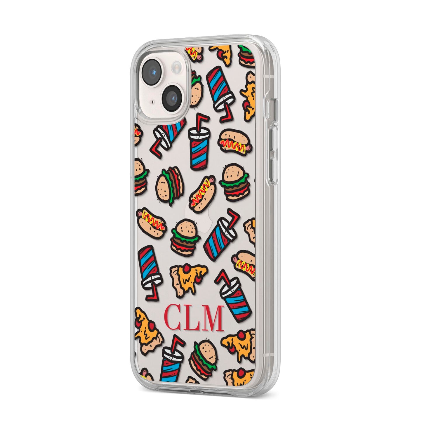 Personalised Fast Food Initials iPhone 14 Plus Clear Tough Case Starlight Angled Image