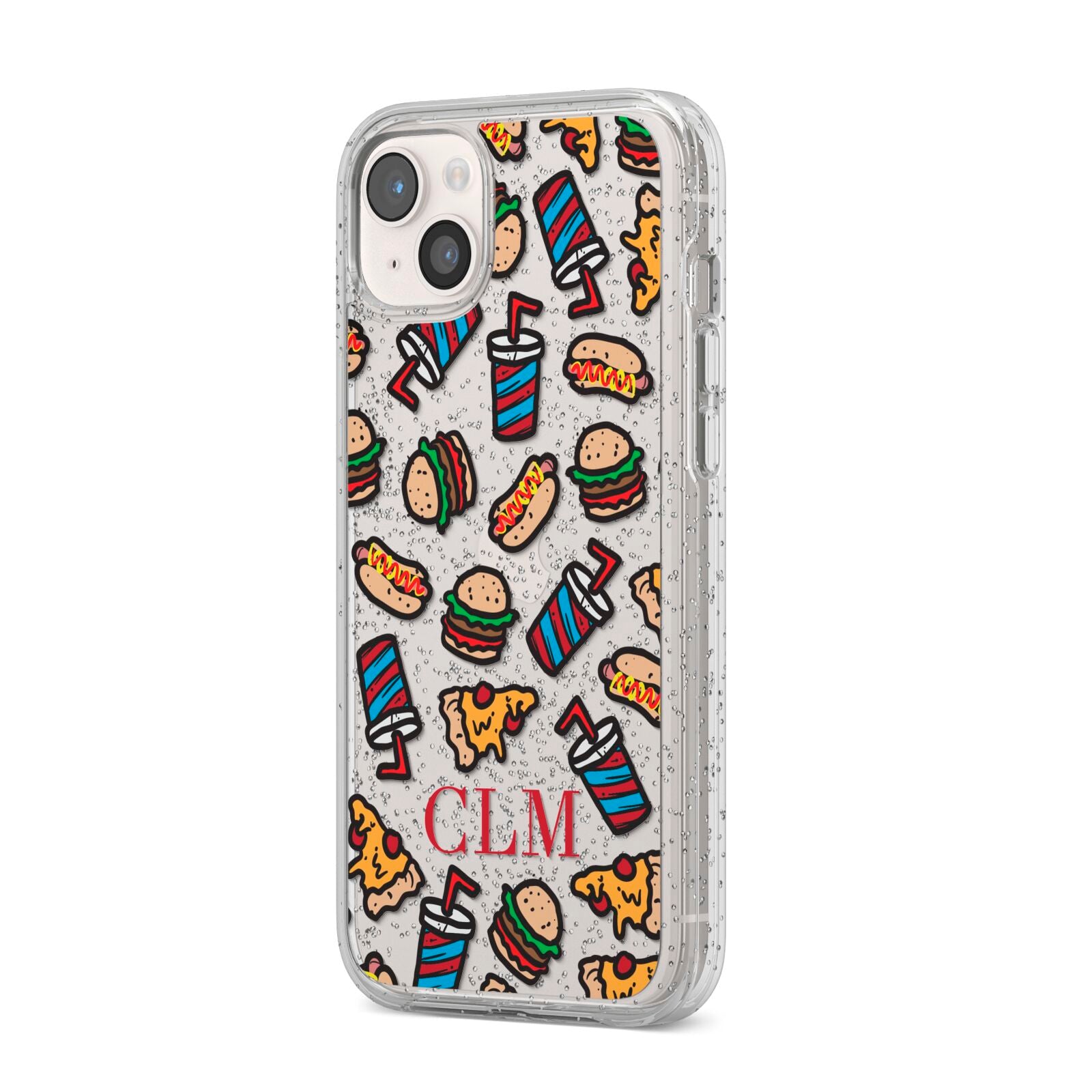Personalised Fast Food Initials iPhone 14 Plus Glitter Tough Case Starlight Angled Image