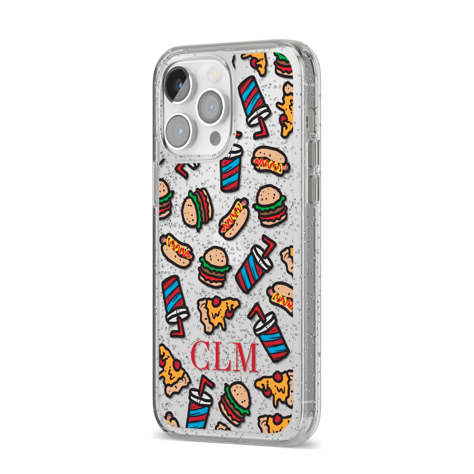 Personalised Fast Food Initials iPhone 14 Pro Max Glitter Tough Case Silver Angled Image