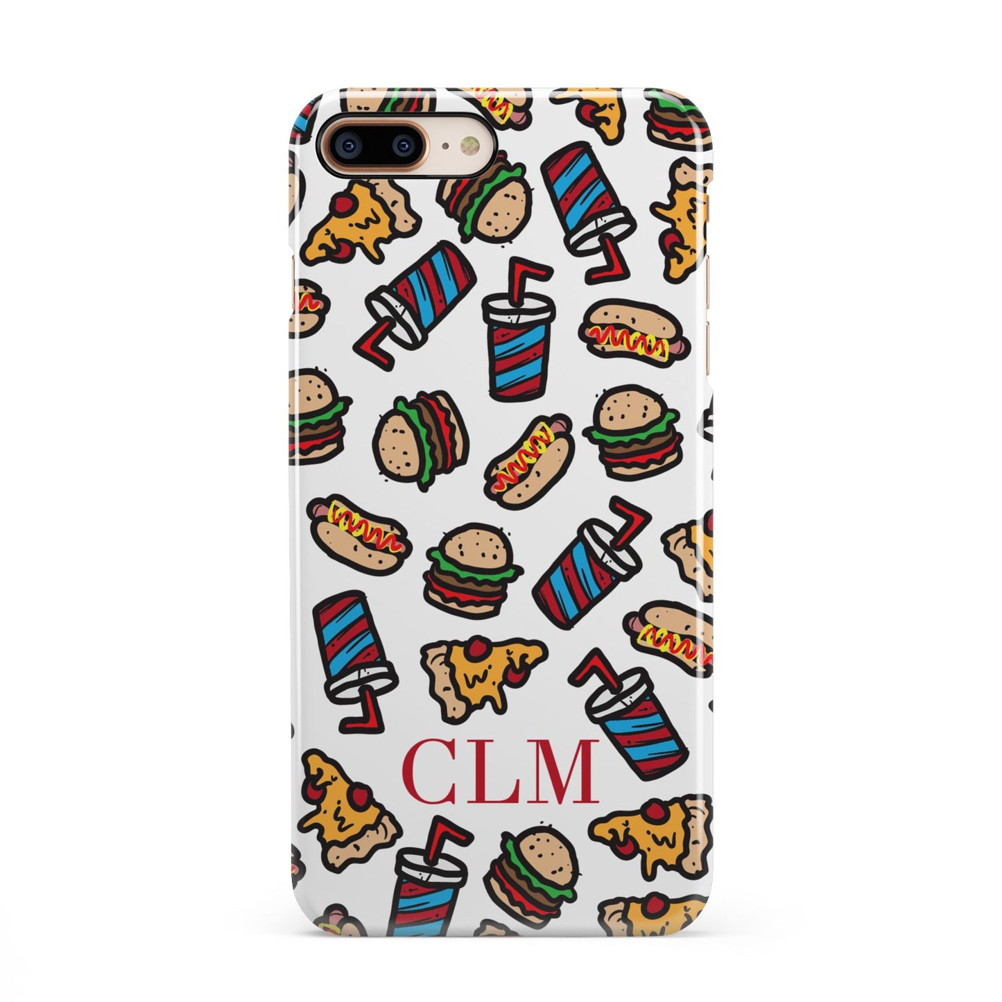 Personalised Fast Food Initials iPhone 8 Plus 3D Snap Case on Gold Phone