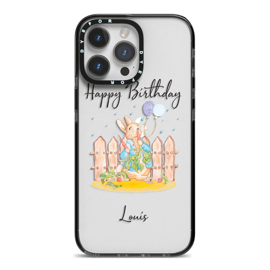 Personalised Father s Day Rabbit iPhone 14 Pro Max Black Impact Case on Silver phone