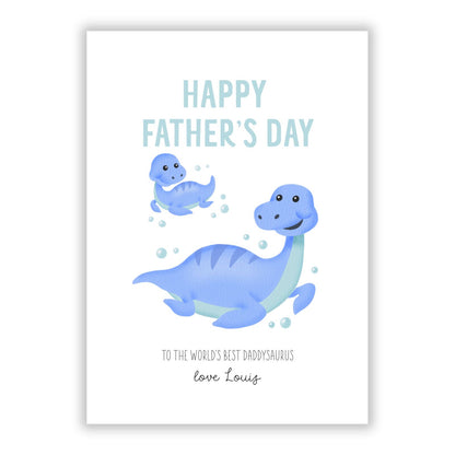 Personalised Fathers Day Dinosaur A5 Flat Greetings Card
