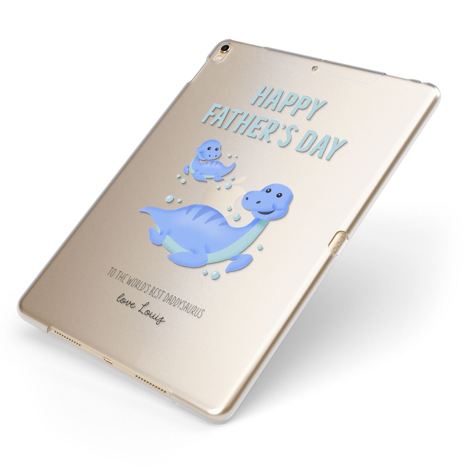 Personalised Fathers Day Dinosaur Apple iPad Case on Gold iPad Side View