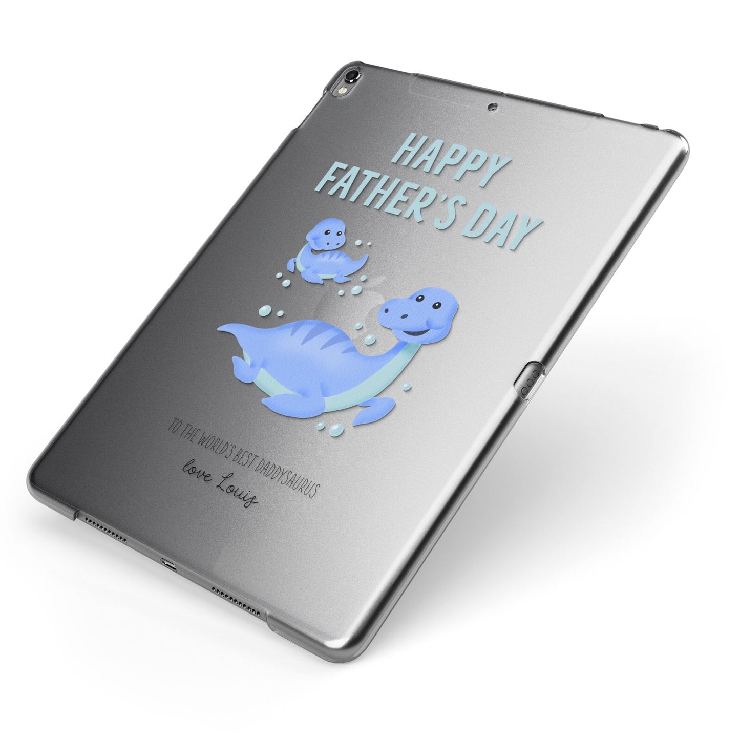 Personalised Fathers Day Dinosaur Apple iPad Case on Grey iPad Side View