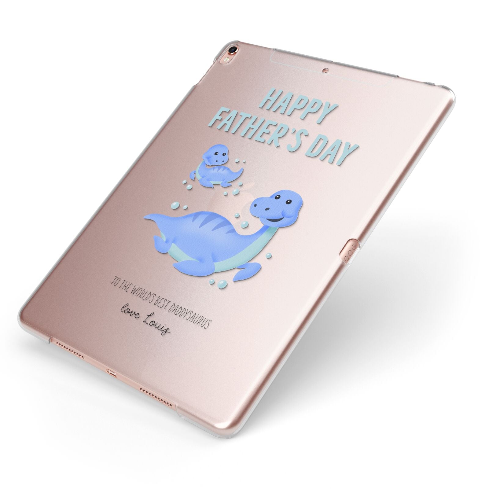Personalised Fathers Day Dinosaur Apple iPad Case on Rose Gold iPad Side View