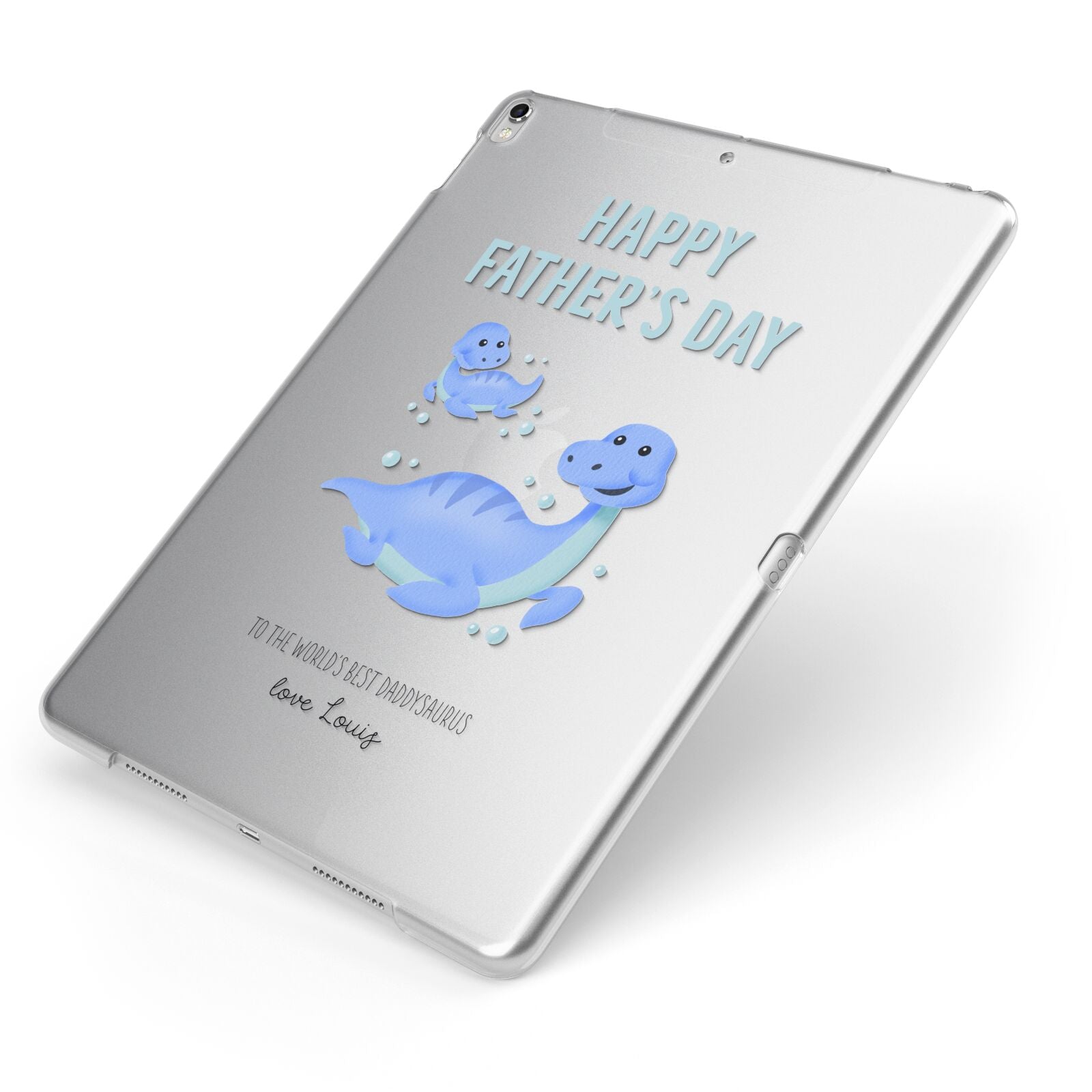 Personalised Fathers Day Dinosaur Apple iPad Case on Silver iPad Side View