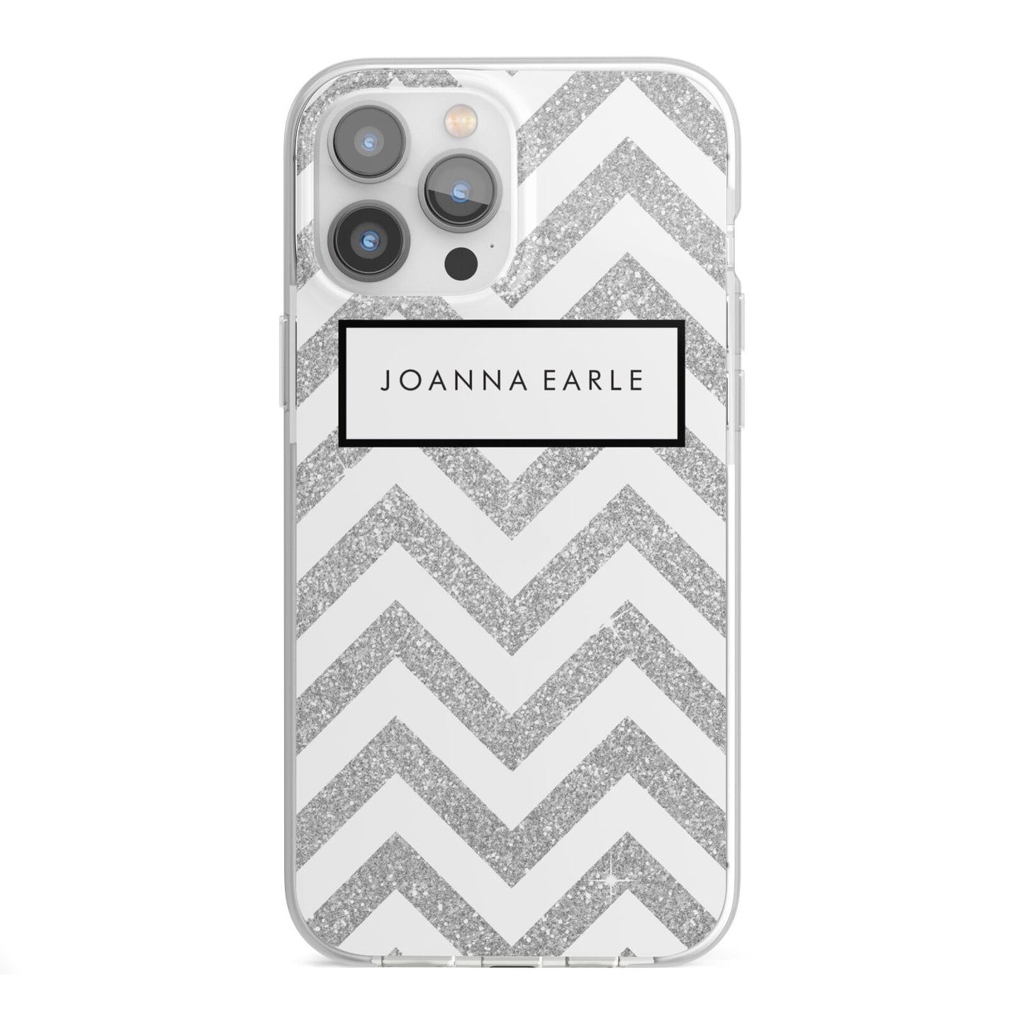 Personalised Faux Glitter Custom Name Initials iPhone 13 Pro Max TPU Impact Case with White Edges