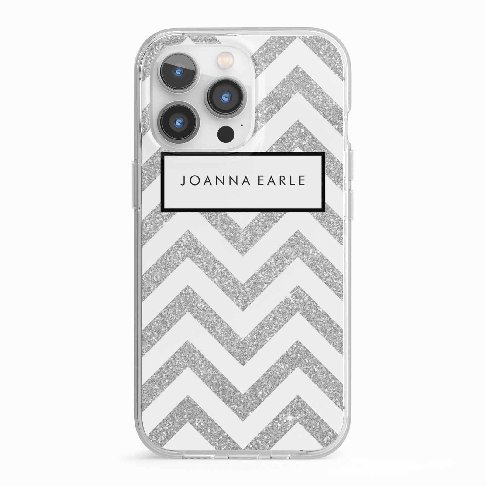 Personalised Faux Glitter Custom Name Initials iPhone 13 Pro TPU Impact Case with White Edges