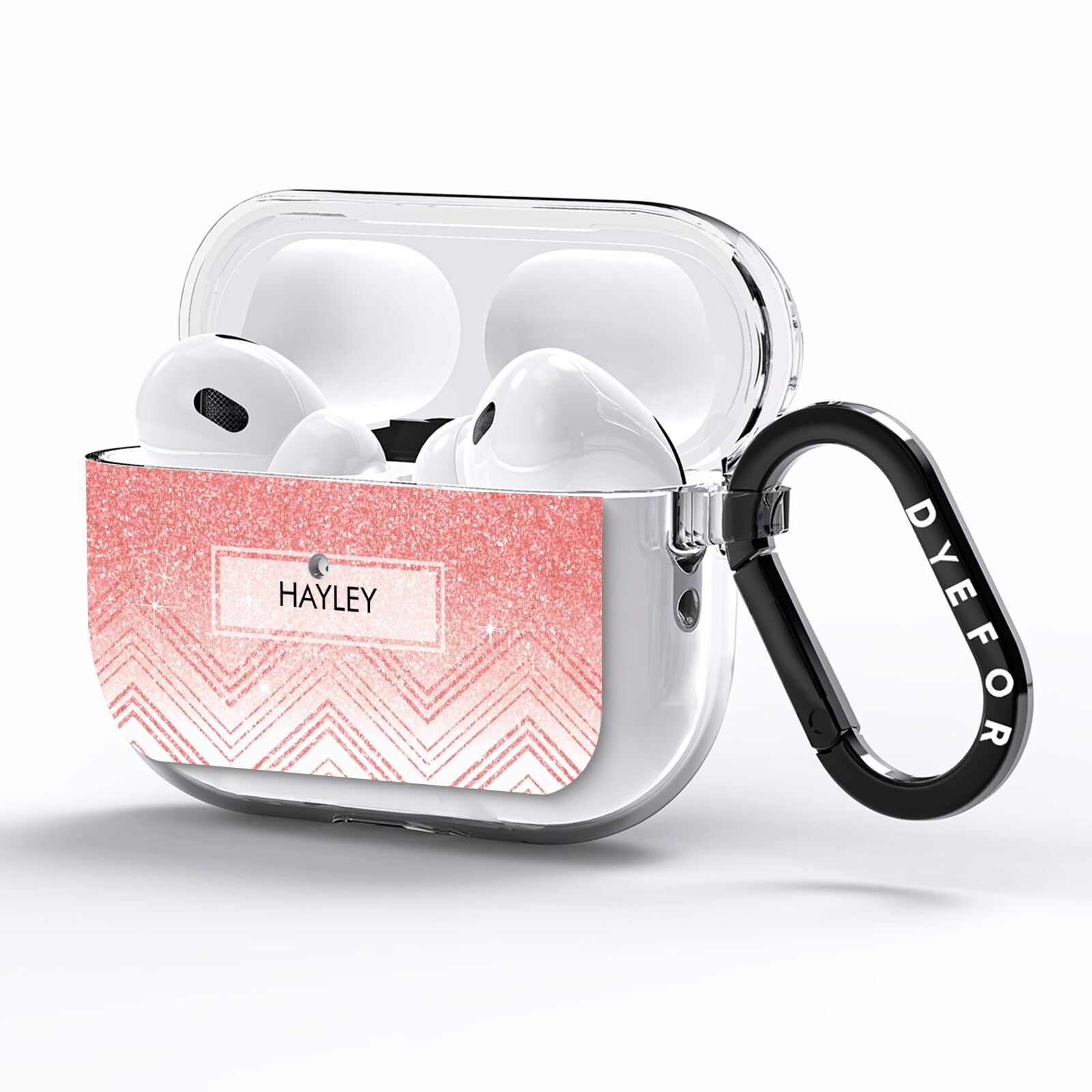 Personalised Faux Glitter Effect Name Initials AirPods Pro Clear Case Side Image