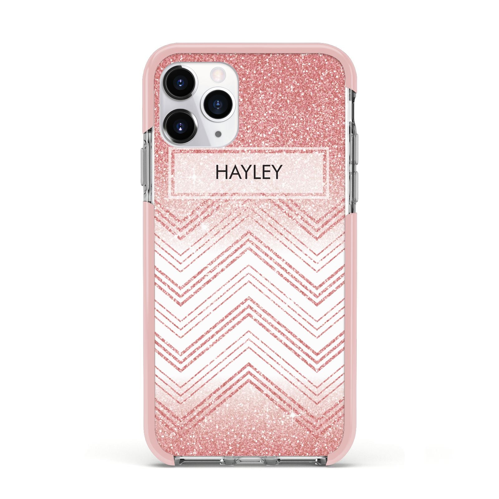Personalised Faux Glitter Effect Name Initials Apple iPhone 11 Pro in Silver with Pink Impact Case