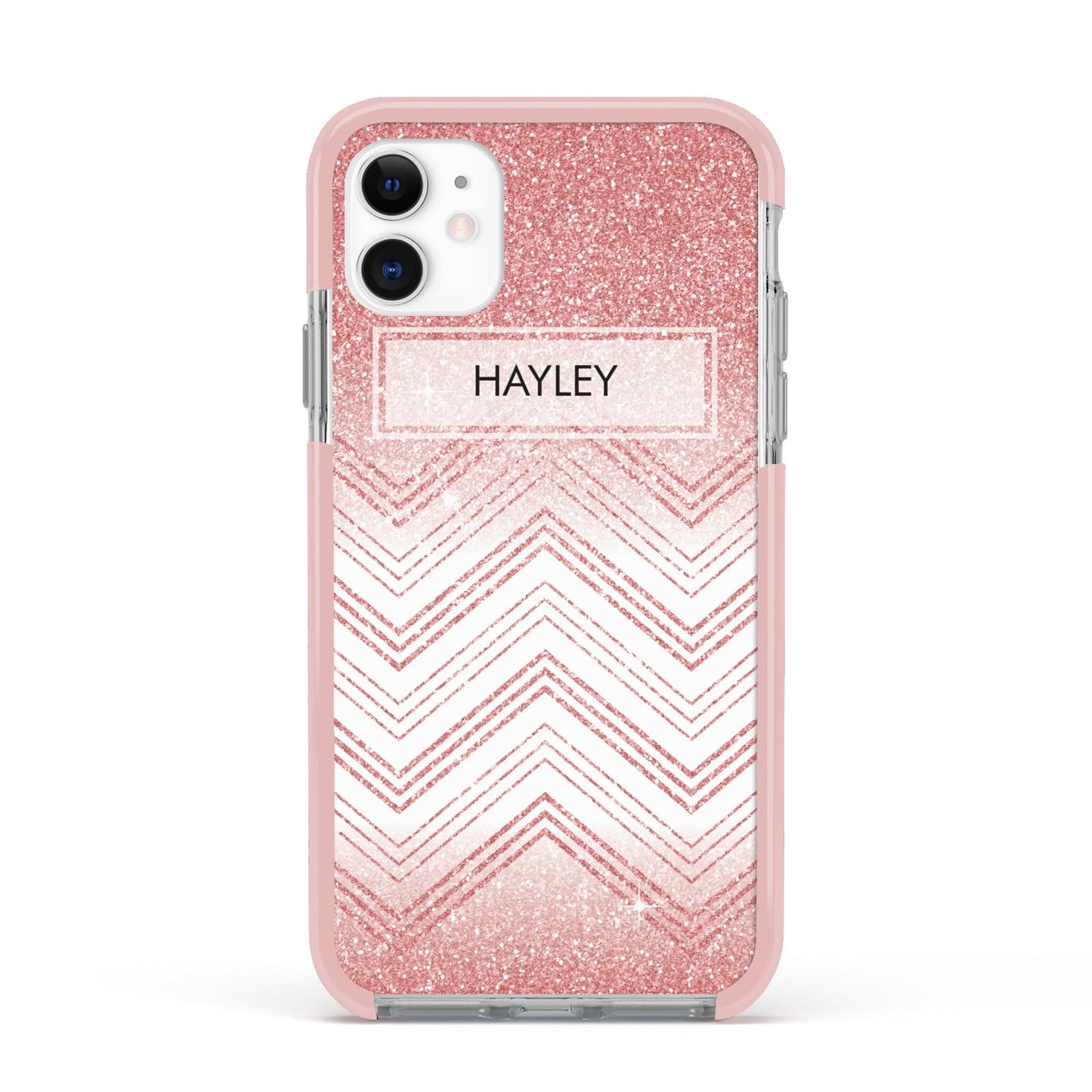 Personalised Faux Glitter Effect Name Initials Apple iPhone 11 in White with Pink Impact Case