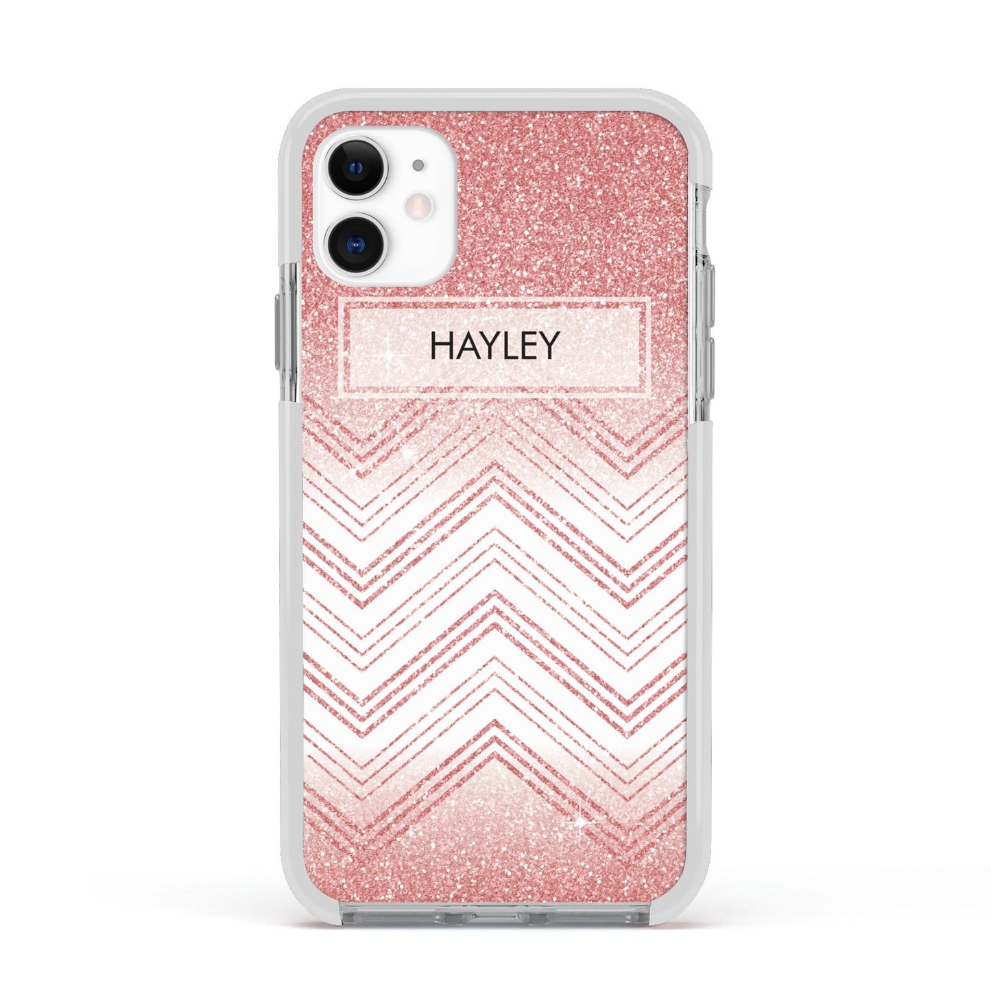 Personalised Faux Glitter Effect Name Initials Apple iPhone 11 in White with White Impact Case