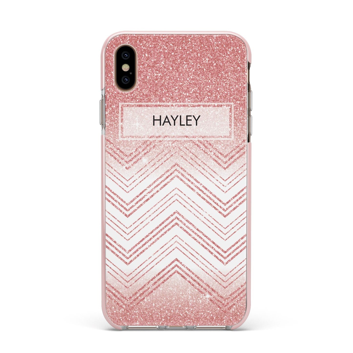 Personalised Faux Glitter Effect Name Initials Apple iPhone Xs Max Impact Case Pink Edge on Gold Phone
