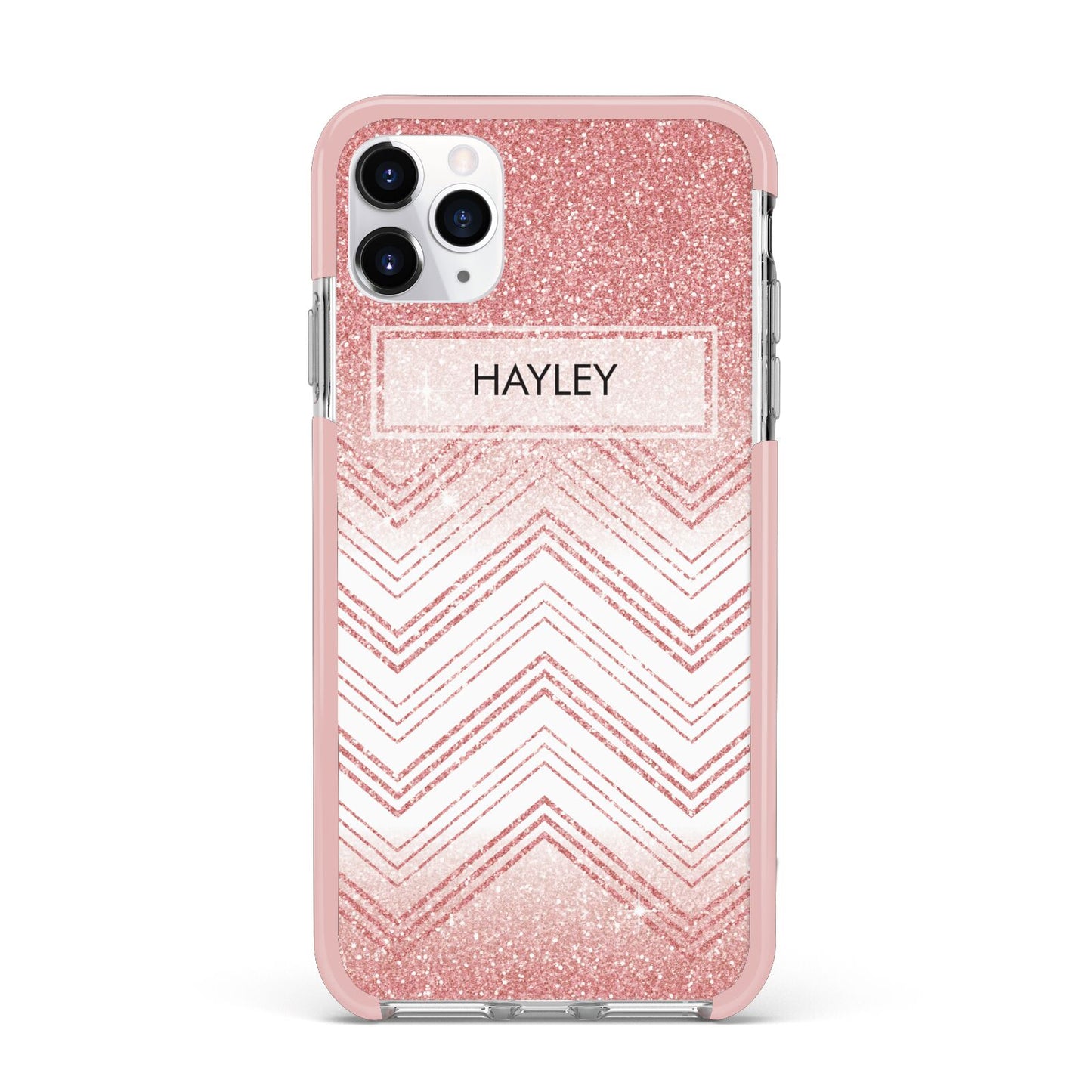 Personalised Faux Glitter Effect Name Initials iPhone 11 Pro Max Impact Pink Edge Case