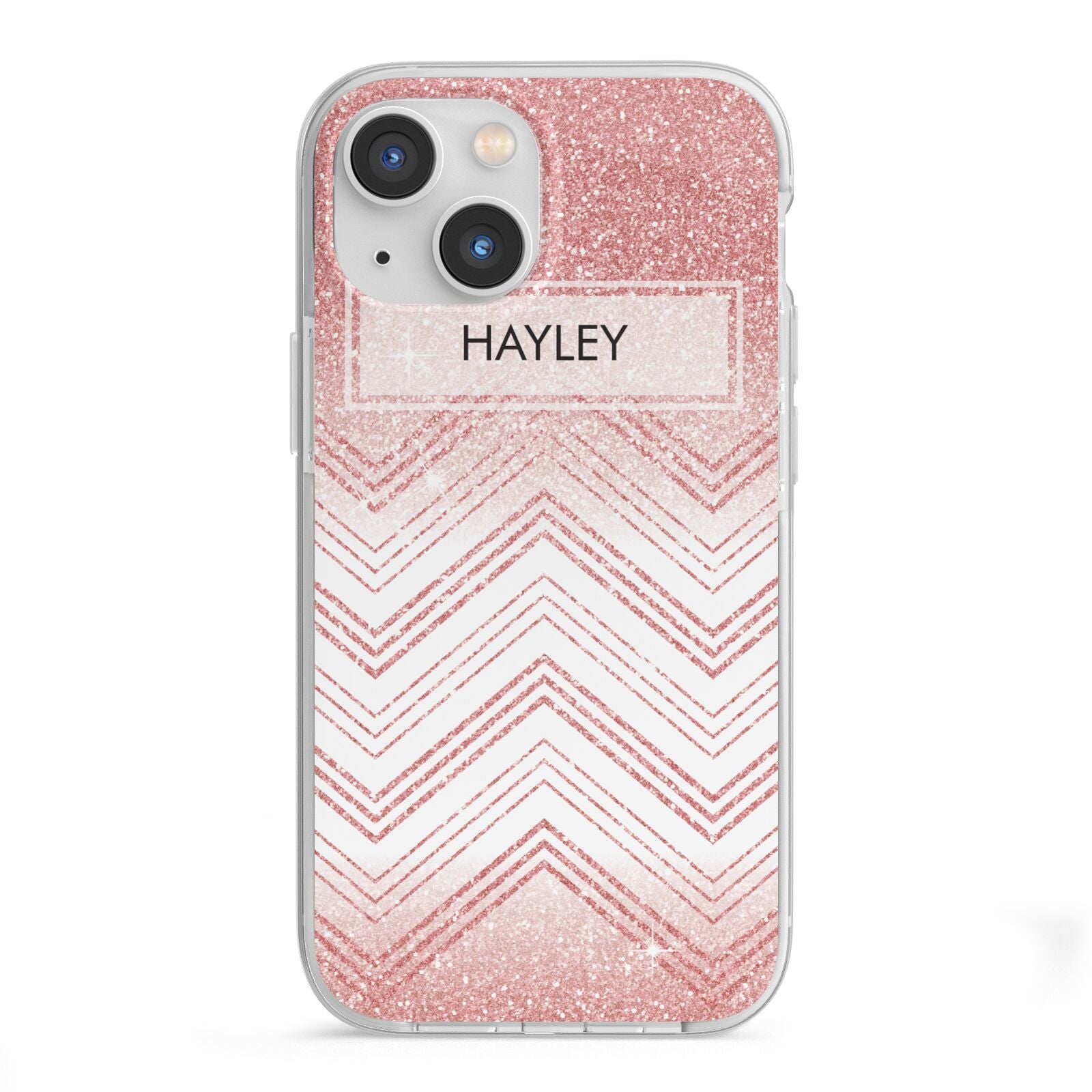 Personalised Faux Glitter Effect Name Initials iPhone 13 Mini TPU Impact Case with White Edges
