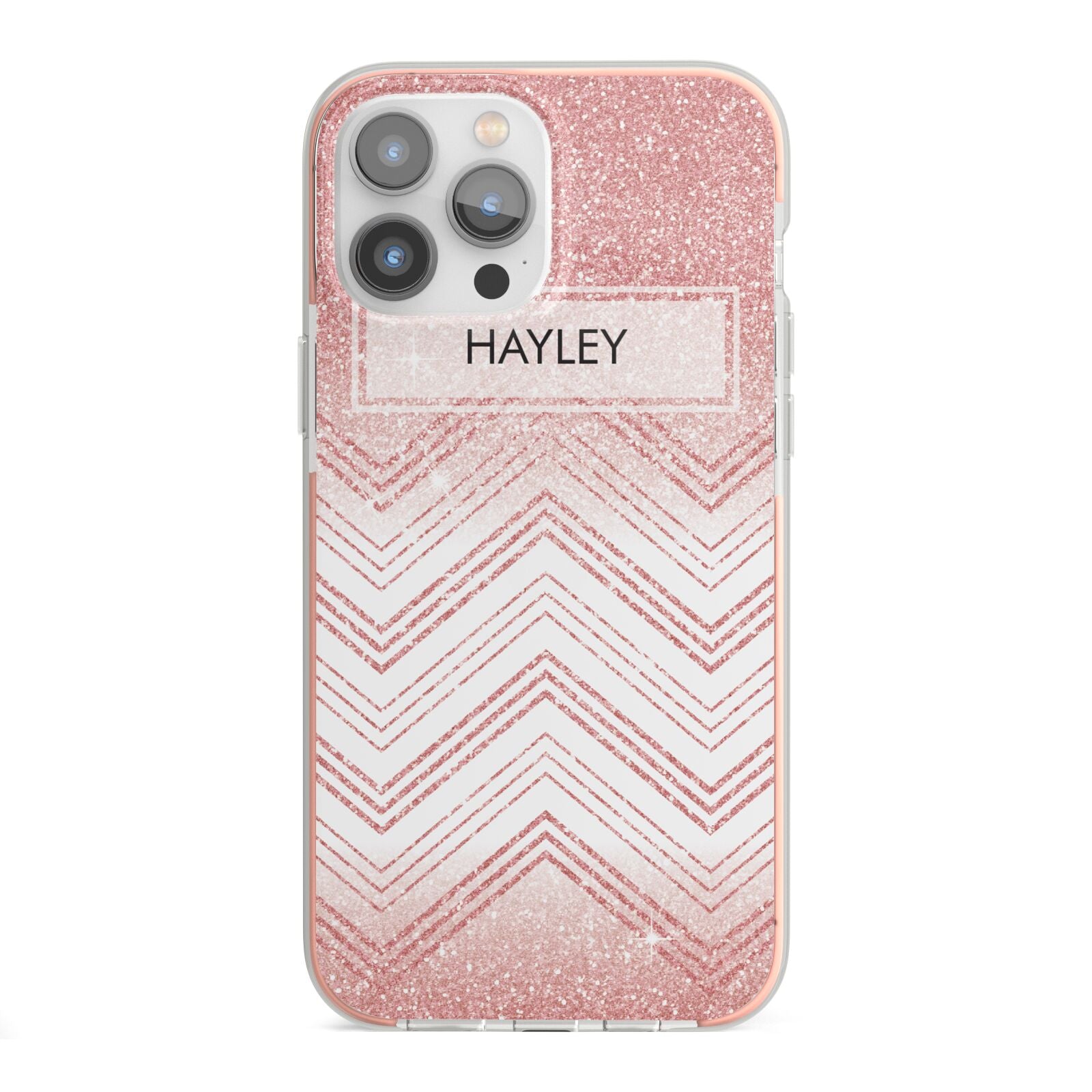 Personalised Faux Glitter Effect Name Initials iPhone 13 Pro Max TPU Impact Case with Pink Edges