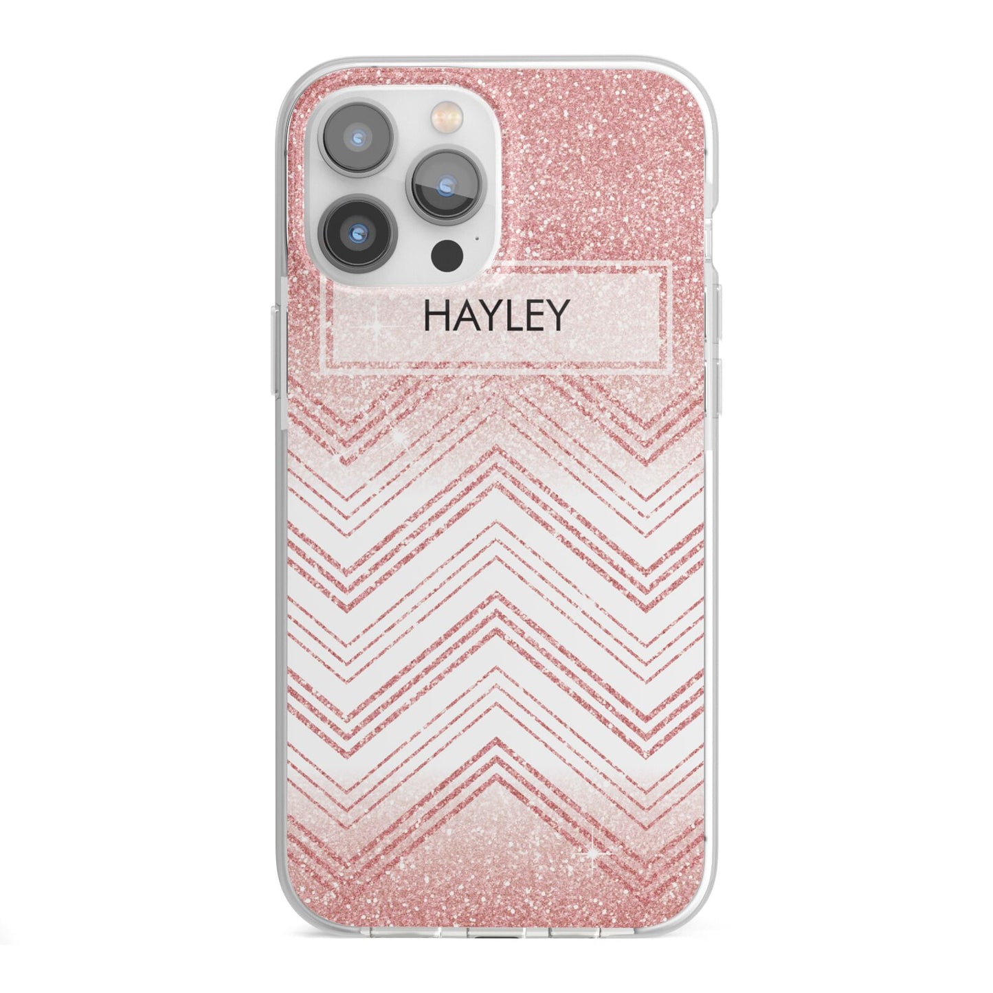 Personalised Faux Glitter Effect Name Initials iPhone 13 Pro Max TPU Impact Case with White Edges