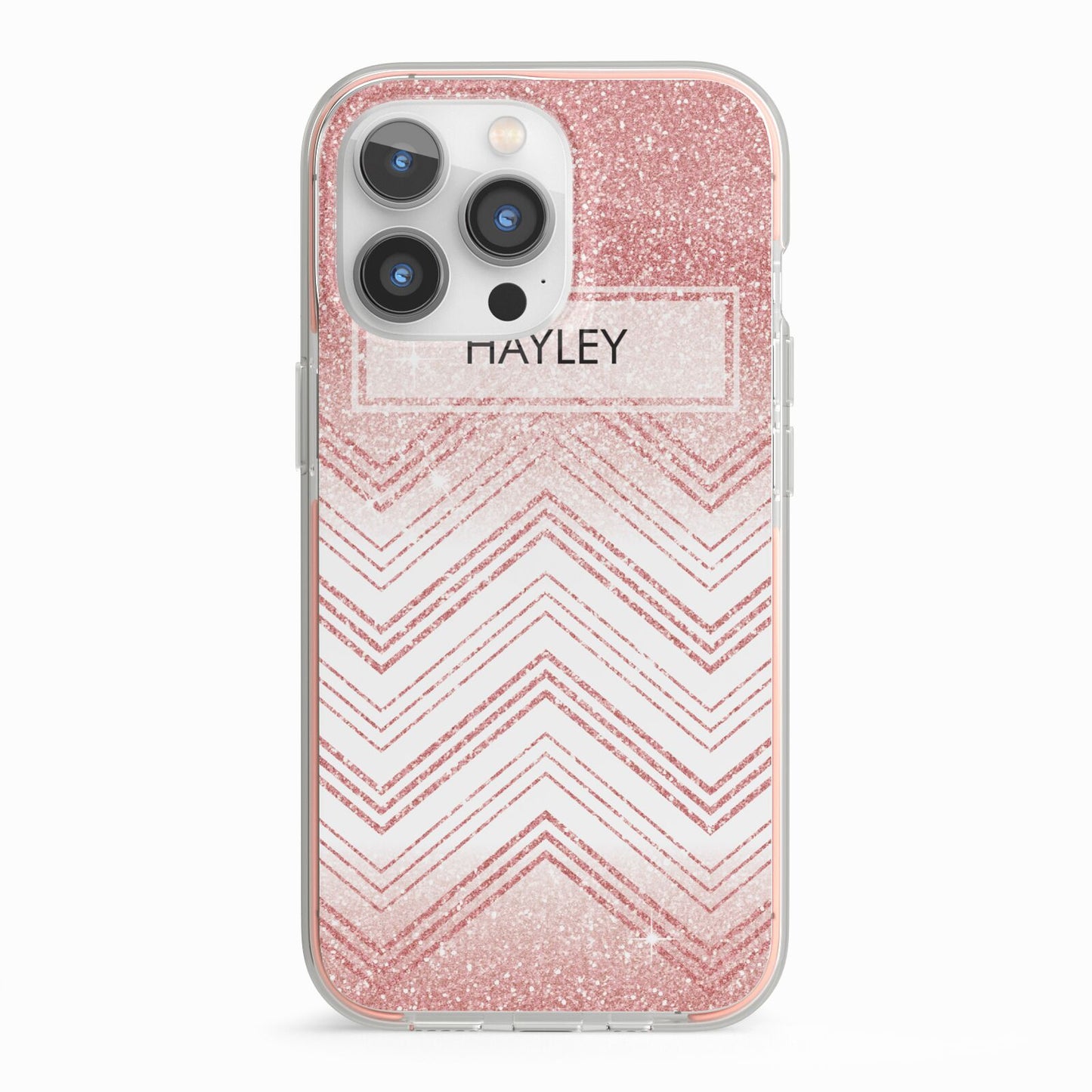 Personalised Faux Glitter Effect Name Initials iPhone 13 Pro TPU Impact Case with Pink Edges