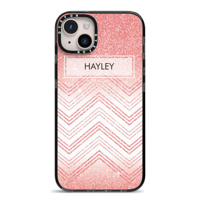 Personalised Faux Glitter Effect Name Initials iPhone 14 Plus Black Impact Case on Silver phone