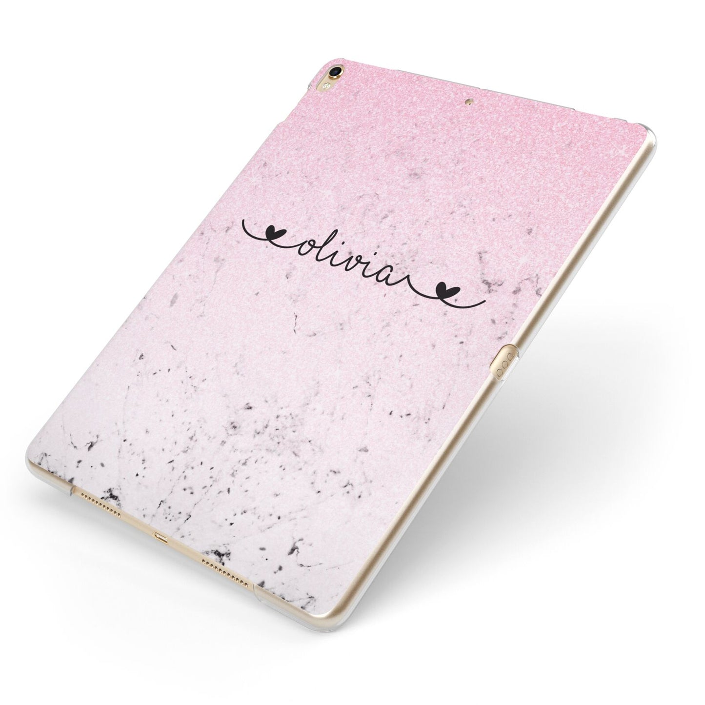 Personalised Faux Glitter Marble Name Apple iPad Case on Gold iPad Side View