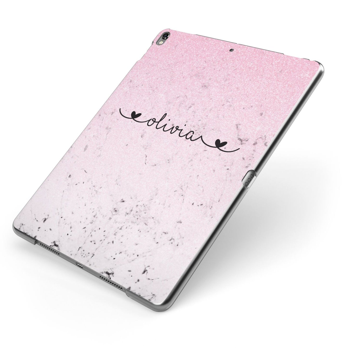 Personalised Faux Glitter Marble Name Apple iPad Case on Grey iPad Side View