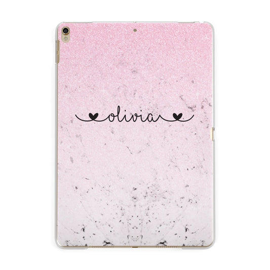 Personalised Faux Glitter Marble Name Apple iPad Gold Case