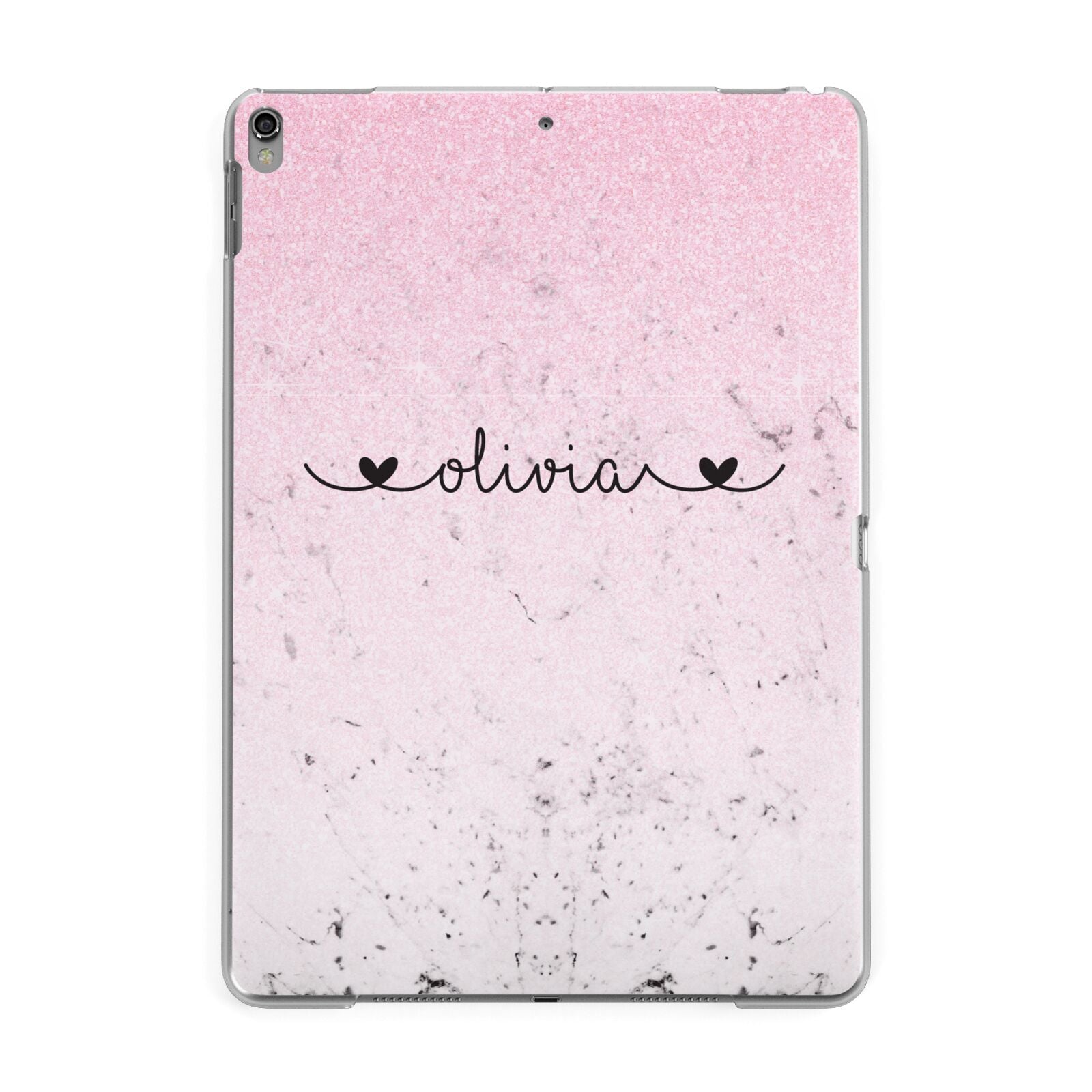 Personalised Faux Glitter Marble Name Apple iPad Grey Case