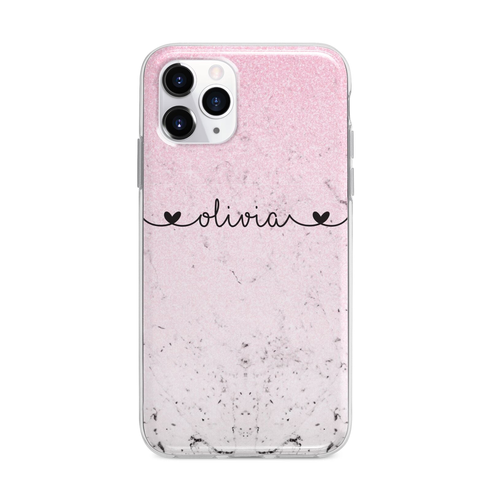 Personalised Faux Glitter Marble Name Apple iPhone 11 Pro Max in Silver with Bumper Case