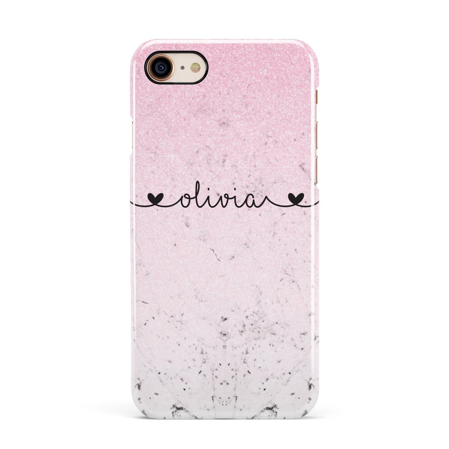 Personalised Faux Glitter Marble Name Apple iPhone 7 8 3D Snap Case