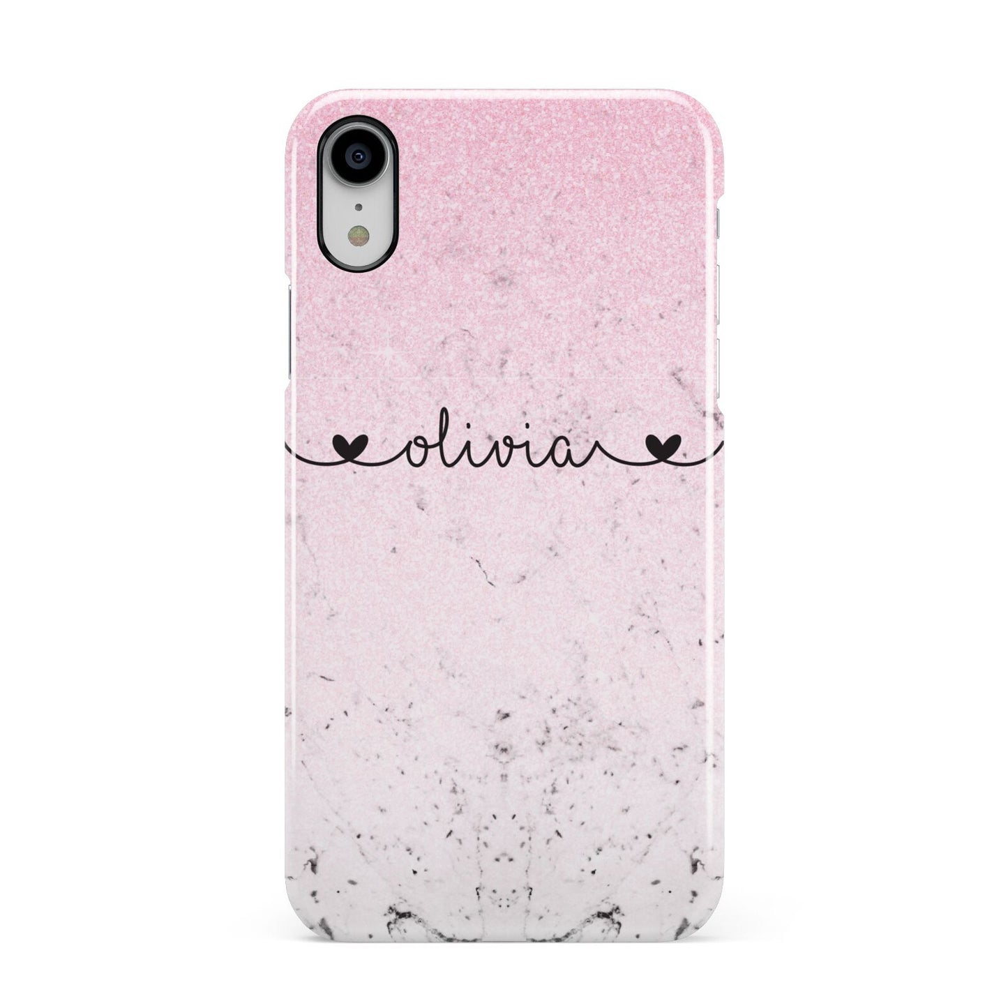 Personalised Faux Glitter Marble Name Apple iPhone XR White 3D Snap Case