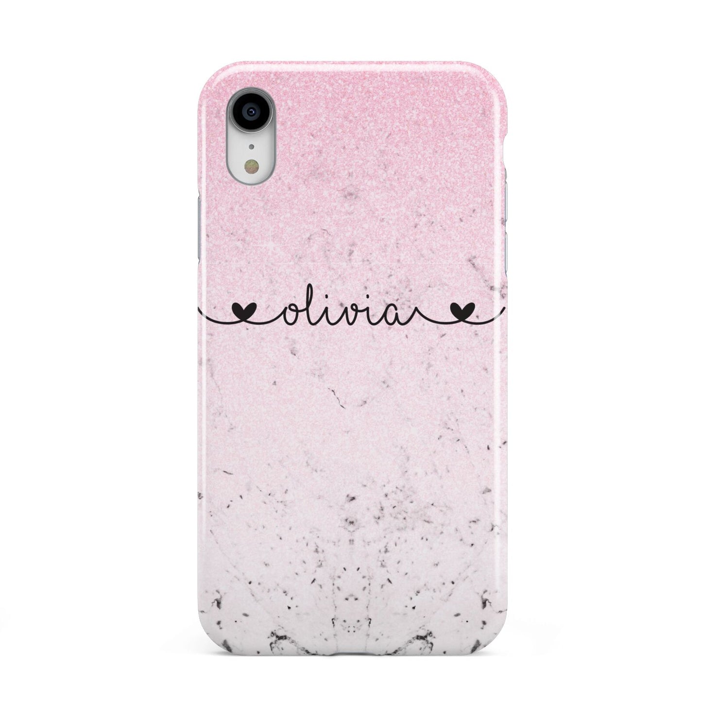 Personalised Faux Glitter Marble Name Apple iPhone XR White 3D Tough Case