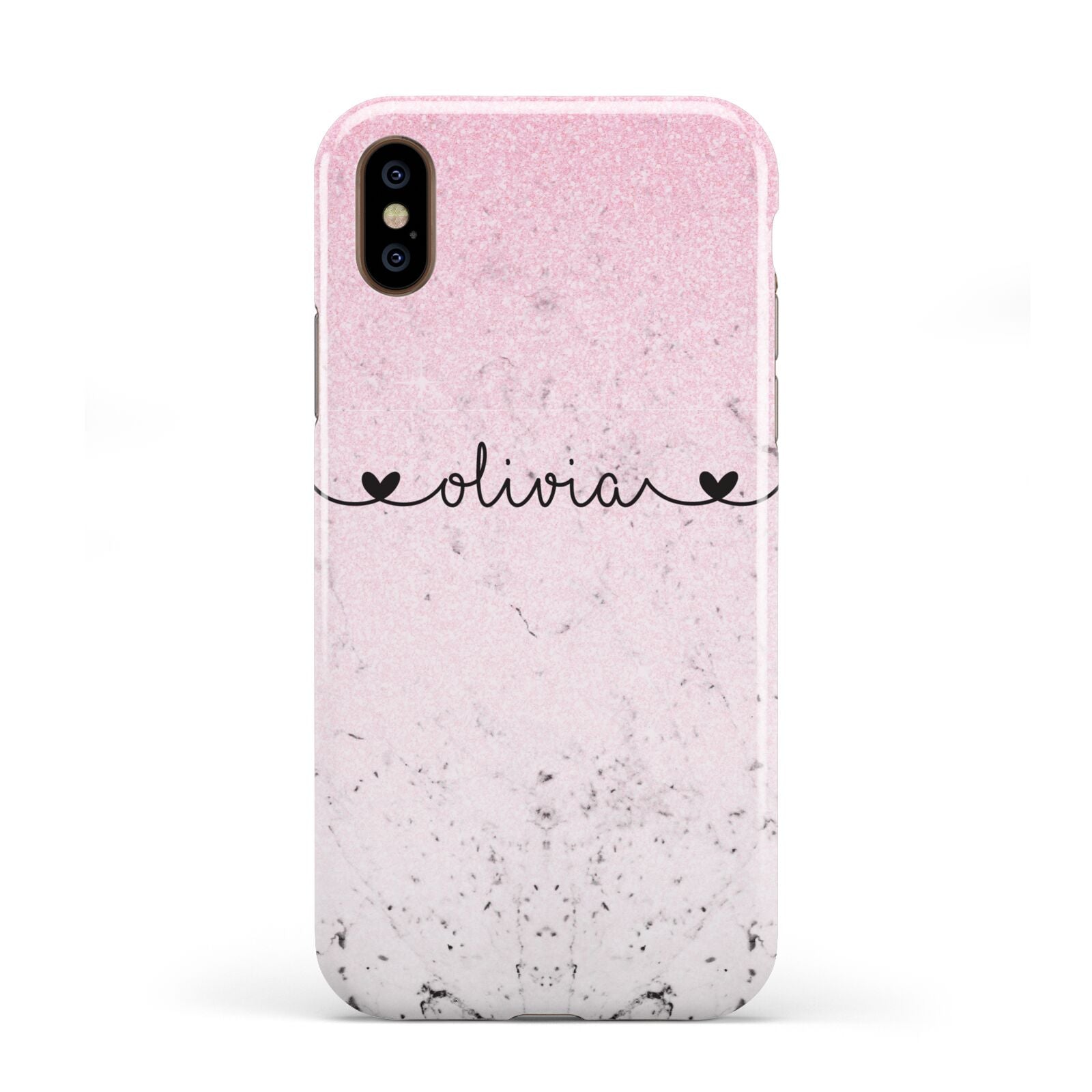 Personalised Faux Glitter Marble Name Apple iPhone XS 3D Tough