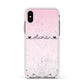Personalised Faux Glitter Marble Name Apple iPhone Xs Impact Case White Edge on Silver Phone
